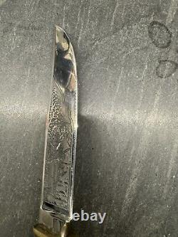 Vintage Rare Stag Handled Anton Wingen Jr. Othello Solingen German Knife Etched