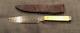 Vintage S. L. Signed Damascus Gaucho Handmade Bowie Knife Cow Bone Handle Sheath