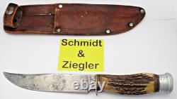 Vintage SCHMIDT & ZIEGLER SOLINGEN Fixed Blade Knife Stag Handles Used Knife