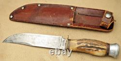 Vintage SCHMIDT & ZIEGLER SOLINGEN Fixed Blade Knife Stag Handles Used Knife