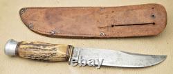 Vintage SCHMIDT & ZIEGLER SOLINGEN Fixed Blade Knife Stag Handles Used Knife