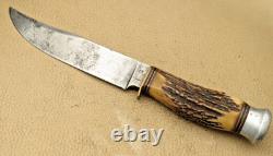 Vintage SCHMIDT & ZIEGLER SOLINGEN Fixed Blade Knife Stag Handles Used Knife