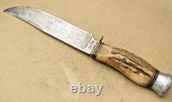 Vintage SCHMIDT & ZIEGLER SOLINGEN Fixed Blade Knife Stag Handles Used Knife