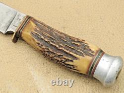 Vintage SCHMIDT & ZIEGLER SOLINGEN Fixed Blade Knife Stag Handles Used Knife