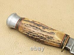 Vintage SCHMIDT & ZIEGLER SOLINGEN Fixed Blade Knife Stag Handles Used Knife
