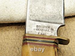 Vintage SCHMIDT & ZIEGLER SOLINGEN Fixed Blade Knife Stag Handles Used Knife