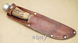 Vintage SCHMIDT & ZIEGLER SOLINGEN Fixed Blade Knife Stag Handles Used Knife