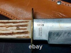 Vintage SOLINGEN Germany 13128 Original Bowie Stag Knife 12 withLeather Sheath