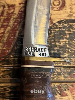 Vintage Schrade 491 USA 49er Hunting Bowie KnIfe with Sheath 1973-1979