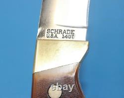 Vintage Schrade USA 140T Old Timer Fixed Blade Knife + Soft Leather Sheath Green