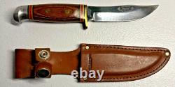 Vintage Sharp Brand Fixed Blade Knife & Leather Sheath Japan Harley Stamped