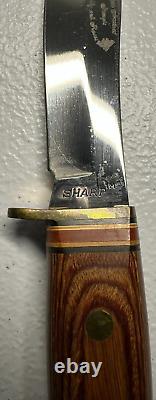 Vintage Sharp Brand Fixed Blade Knife & Leather Sheath Japan Harley Stamped