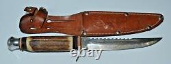 Vintage Solingen B. Svoboda Stag Knife Sawback Knife Germany Sheath