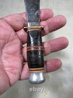 Vintage Stacked Leather Handle Hoffritz Hunting Fixed Blade Dagger Knife Germany