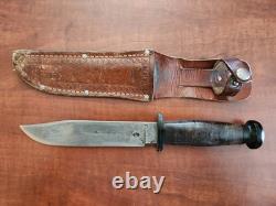 Vintage Stacked Leather Handle Kinfolks Fixed Blade Knife-with Bakelite