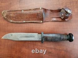 Vintage Stacked Leather Handle Kinfolks Fixed Blade Knife-with Bakelite