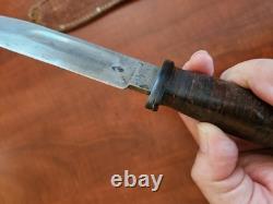 Vintage Stacked Leather Handle Kinfolks Fixed Blade Knife-with Bakelite