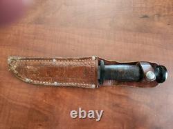 Vintage Stacked Leather Handle Kinfolks Fixed Blade Knife-with Bakelite