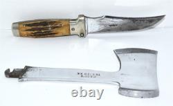 Vintage Stag Case XX Fixed Blade Knife & Hatchet Combo withLeather Sheath