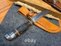 Vintage Stag Handle Western S-H 66 Fixed Blade Hunting Knife Stainless USA Made