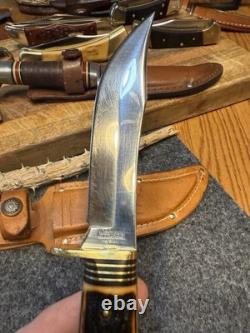 Vintage Stag Handle Western S-H 66 Fixed Blade Hunting Knife Stainless USA Made