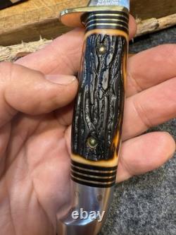 Vintage Stag Handle Western S-H 66 Fixed Blade Hunting Knife Stainless USA Made