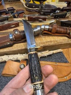 Vintage Stag Handle Western S-H 66 Fixed Blade Hunting Knife Stainless USA Made