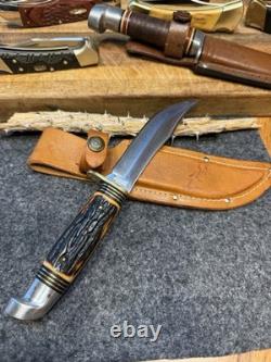 Vintage Stag Handle Western S-H 66 Fixed Blade Hunting Knife Stainless USA Made