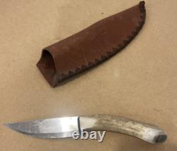Vintage Stag Hunting Knife Handmade Native Fixed Blade 9 With Sheath RARE