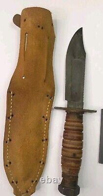 Vintage Survival Camillus Knife 5 Blade With Leather Sheath 1957 1961 N. Y