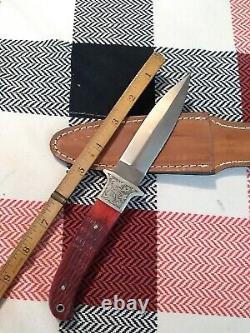 Vintage TAYLOR CUTLERY JAPAN DESIGNED BY PHIL MANN LEATHER SHEATH & BONE HANDLE