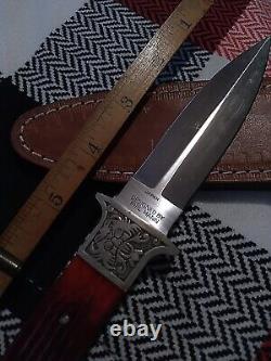 Vintage TAYLOR CUTLERY JAPAN DESIGNED BY PHIL MANN LEATHER SHEATH & BONE HANDLE