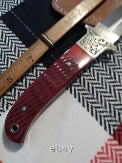 Vintage TAYLOR CUTLERY JAPAN DESIGNED BY PHIL MANN LEATHER SHEATH & BONE HANDLE