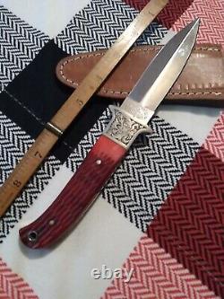 Vintage TAYLOR CUTLERY JAPAN DESIGNED BY PHIL MANN LEATHER SHEATH & BONE HANDLE