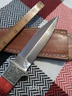 Vintage TAYLOR CUTLERY JAPAN DESIGNED BY PHIL MANN LEATHER SHEATH & BONE HANDLE