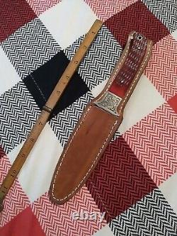 Vintage TAYLOR CUTLERY JAPAN DESIGNED BY PHIL MANN LEATHER SHEATH & BONE HANDLE