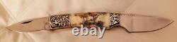Vintage Taylor/Seto Elk Stag Handle 2 Blade 440 Knife WithOriginal Sheath Japan