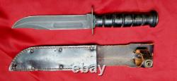 Vintage US ONTARIO Fighting Knife w Leather Sheath & Stacked Leather Handle MINT