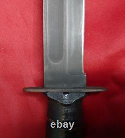 Vintage US ONTARIO Fighting Knife w Leather Sheath & Stacked Leather Handle MINT