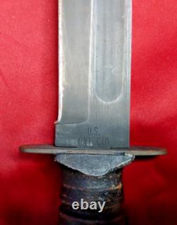 Vintage US ONTARIO Fighting Knife w Leather Sheath & Stacked Leather Handle MINT