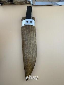 Vintage Ukrainian Deer Foot Hunting Knife Wooden Sheath Handmade