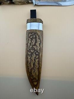 Vintage Ukrainian Deer Foot Hunting Knife Wooden Sheath Handmade