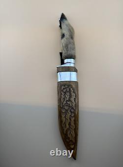 Vintage Ukrainian Deer Foot Hunting Knife Wooden Sheath Handmade