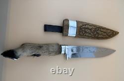 Vintage Ukrainian Deer Foot Hunting Knife Wooden Sheath Handmade