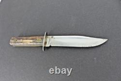 Vintage Utica Kutmaster USA Etch Bone Stag Bowie Knife & Sheath Hunting Knives