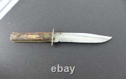 Vintage Utica Kutmaster USA Etch Bone Stag Bowie Knife & Sheath Hunting Knives