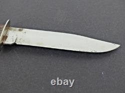 Vintage Utica Kutmaster USA Etch Bone Stag Bowie Knife & Sheath Hunting Knives