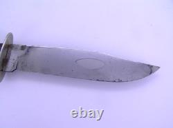 Vintage Utica Kutmaster USA Etch Bone Stag Bowie Knife & Sheath Hunting Knives