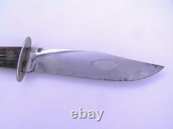 Vintage Utica Kutmaster USA Etch Bone Stag Bowie Knife & Sheath Hunting Knives