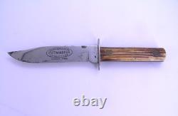 Vintage Utica Kutmaster USA Etch Bone Stag Bowie Knife & Sheath Hunting Knives